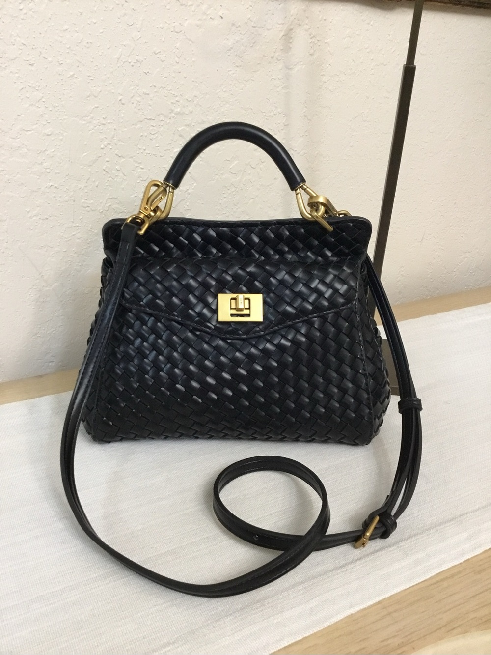 JW PEI Lucia Classic Top Handle Woven Bag - Black
